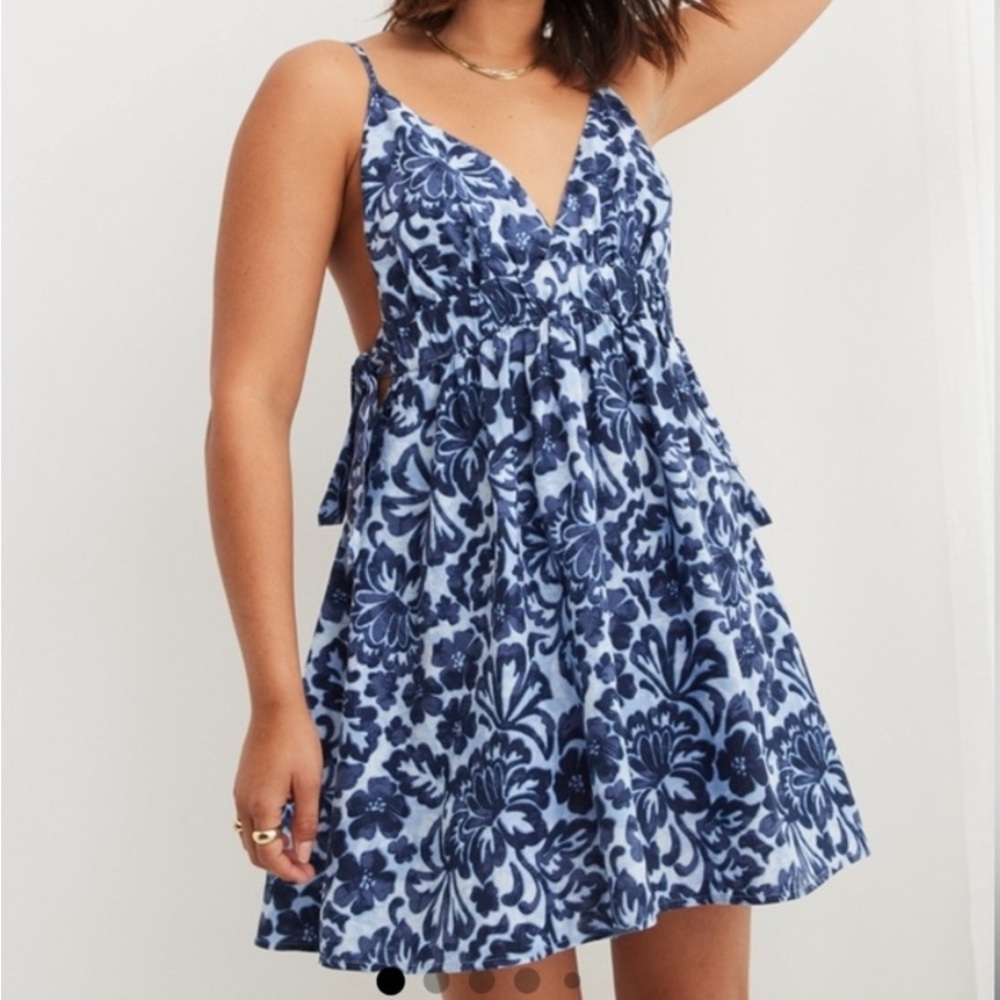 Floral Blue and White Spaghetti Strap Dress